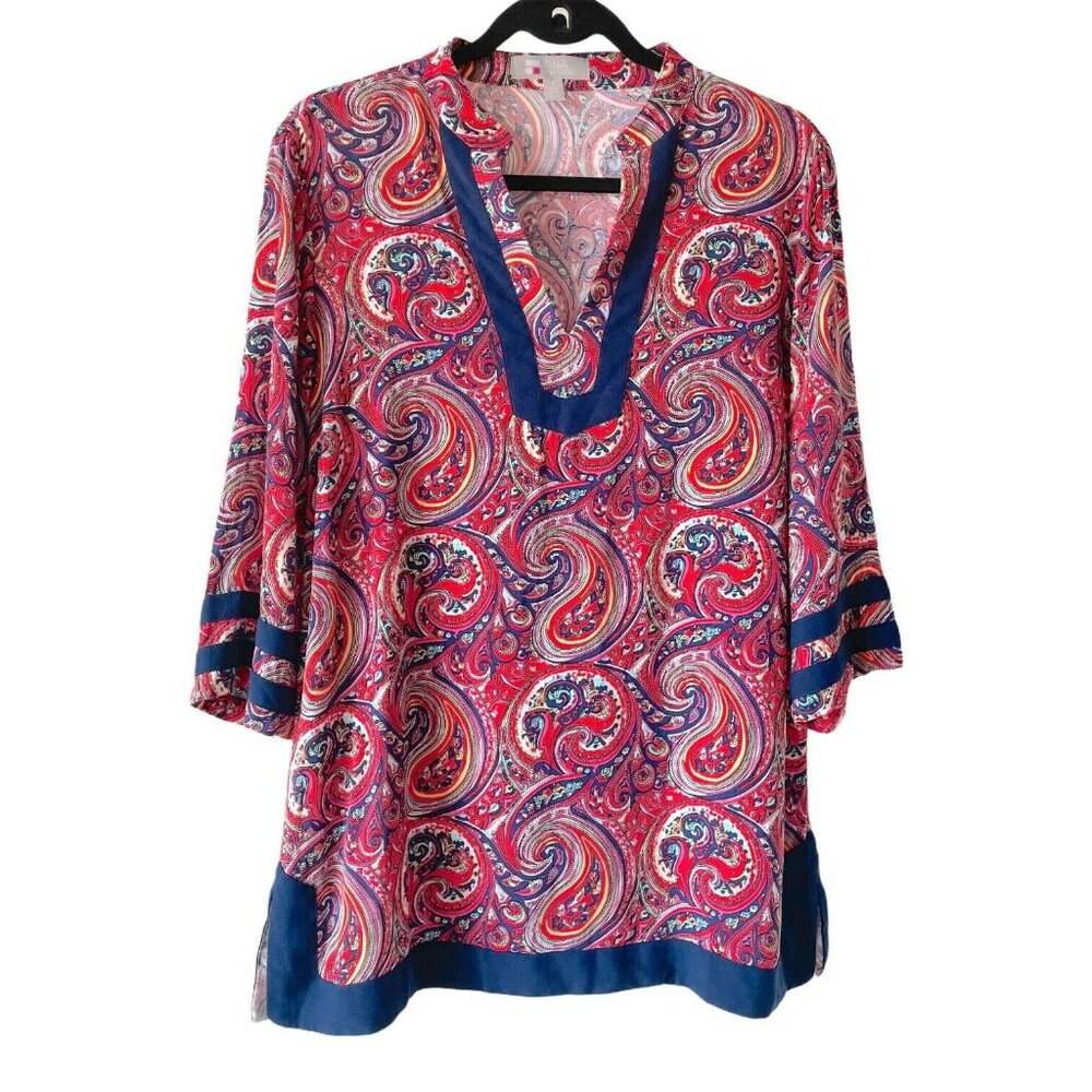 Tina Stephens Tunic Peasant Top Paisley 3/4 Sleeves‎ Size Small